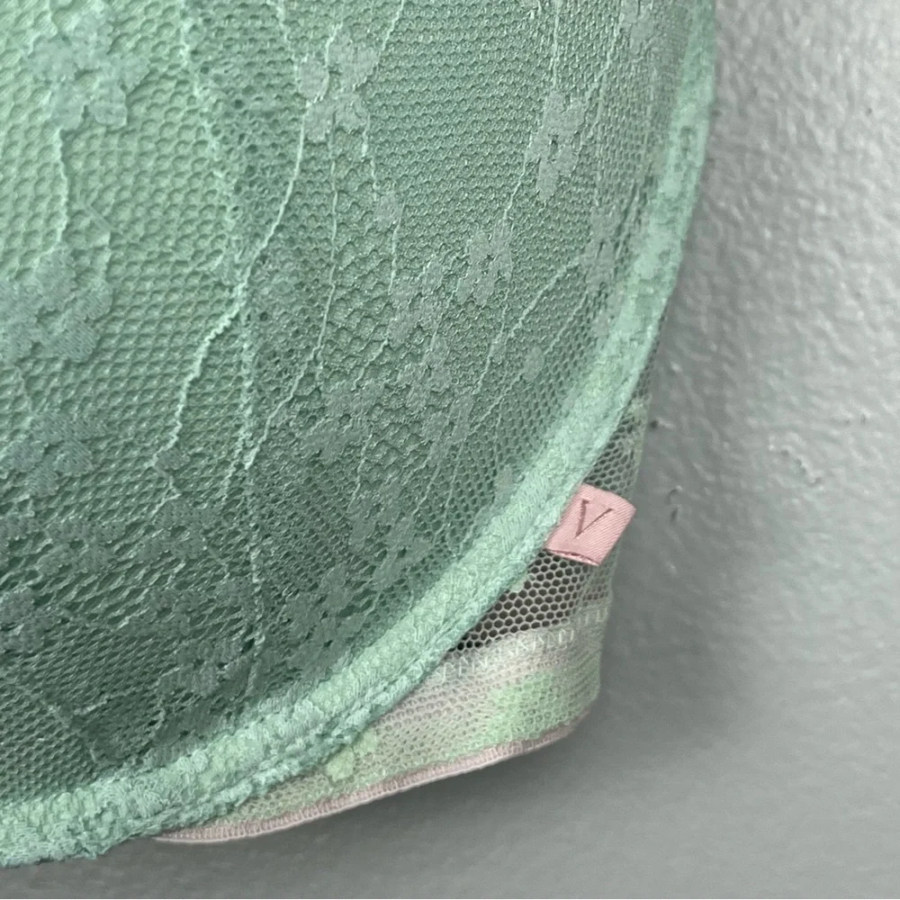 Victoria’s Secret green & pink floral mesh lace overlay padded no wire bra, 38D. - Picture 4 of 8